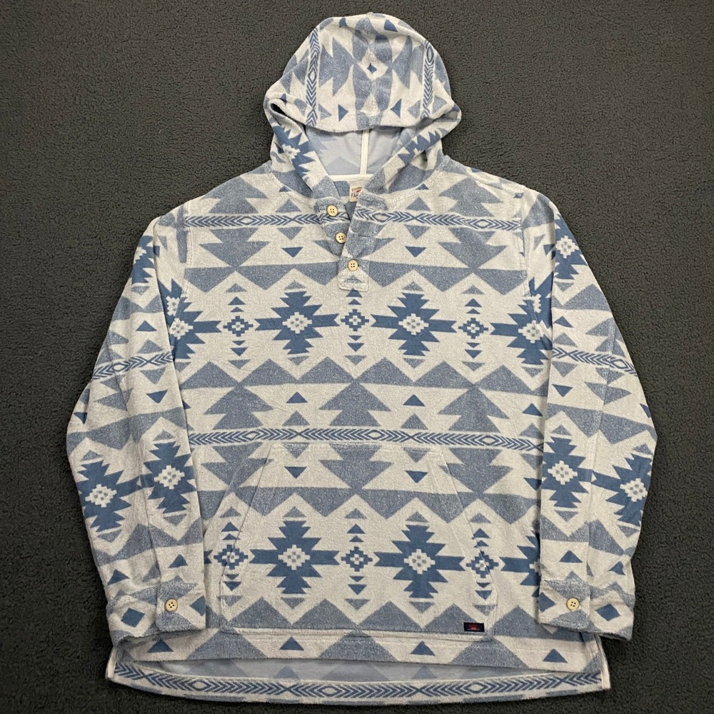 Faherty Doug Good Feather Cabana Pacific Hoodie Mens 2XL Blue Aztec Southwest